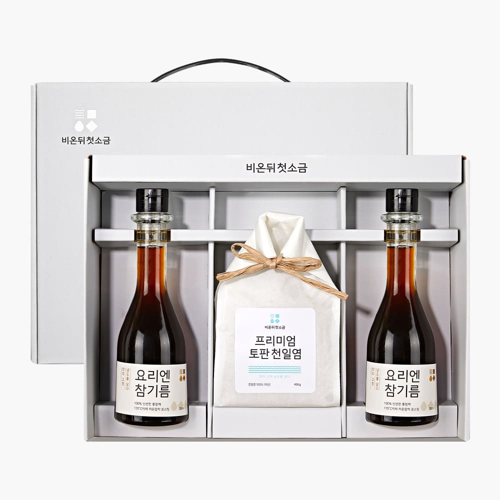 첫소금 프리미엄 참기름 세트 3p(토판염 400g + 참기름*2)