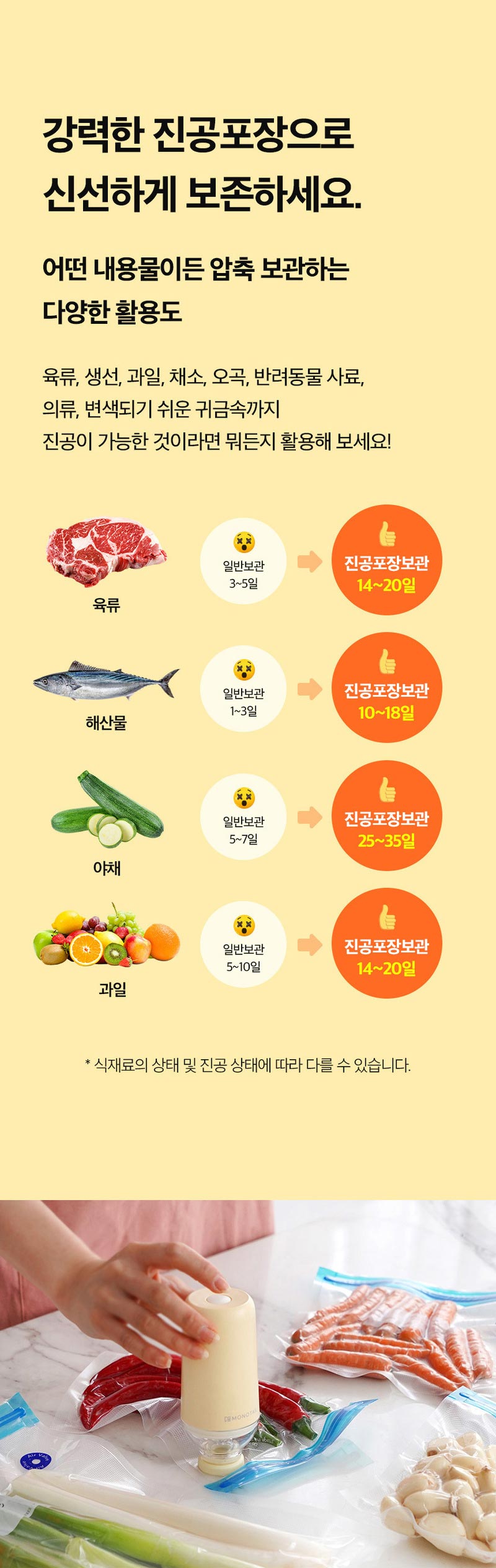 모노테일 진공 지퍼백 컴팩트 스타터 세트 (진공포장기 1P+ 극소 16*22, 40개 + 소 22*21, 40개 + 중 26*28, 20개 ) 상세 4