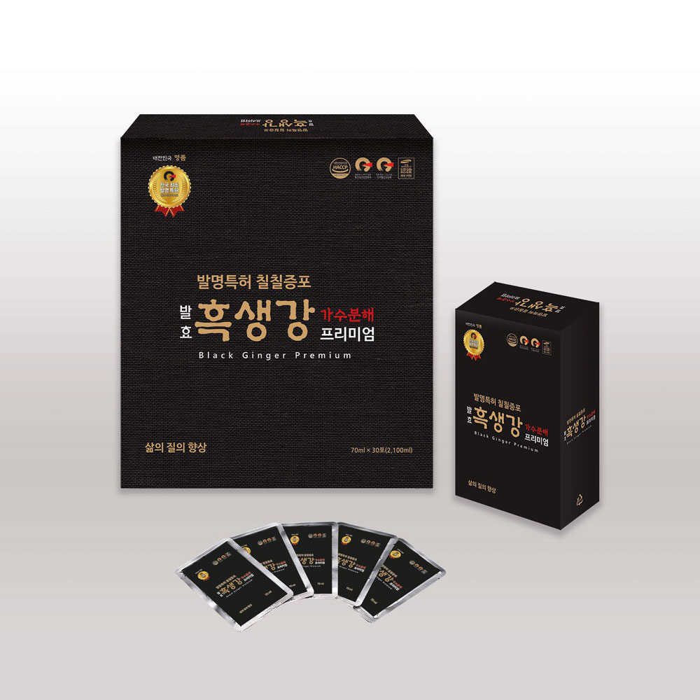 발명특허 발효흑생강프리미엄 검정 2,100ml(70ml×30포) ×2박스