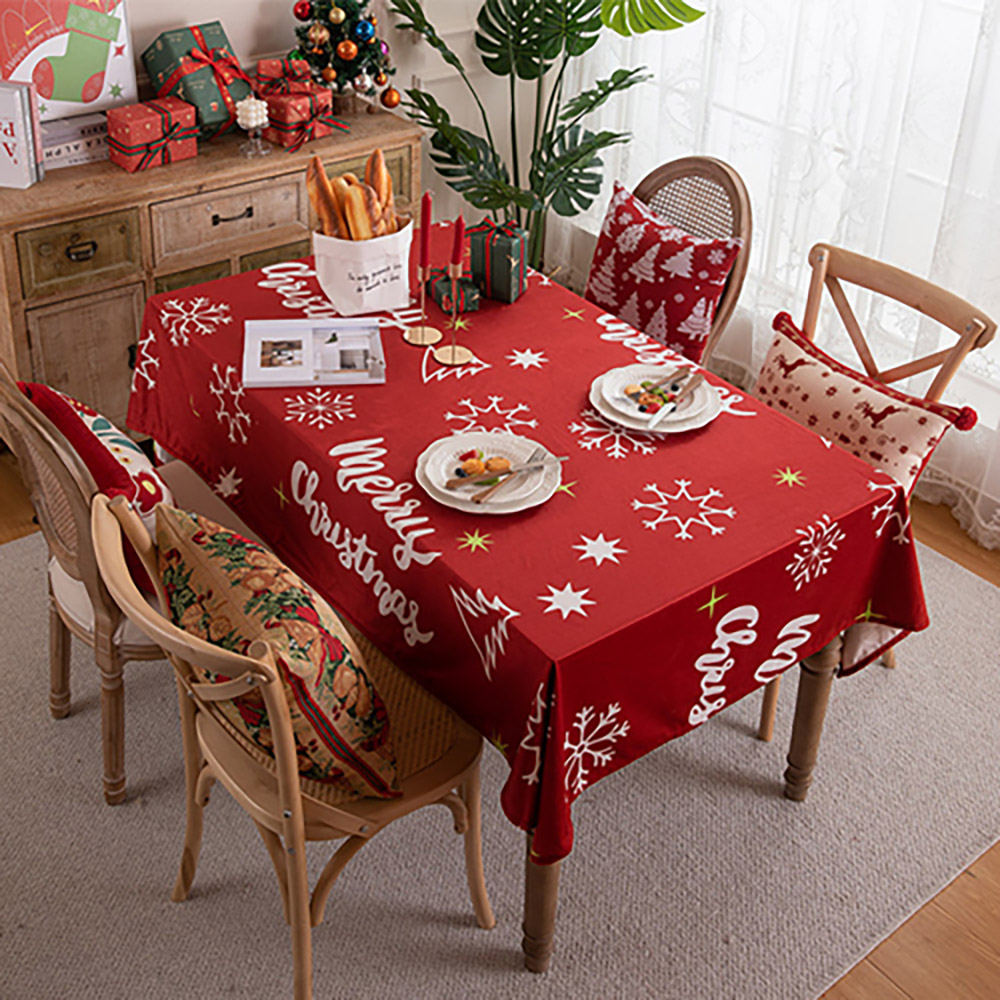 뷰라뷰 크리스마스 사각 테이블보 화이트레터링/그린트리 90*90