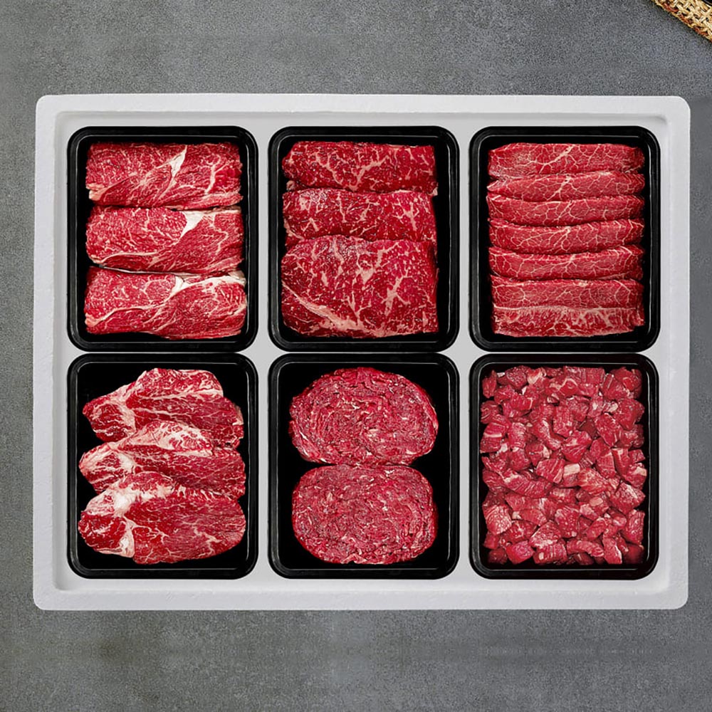 한우1등급 냉장 정성 선물세트4호 2.4kg (등심400g, 채끝400g, 부채400g, 안심400g, 불고기400g, 국거리400g)