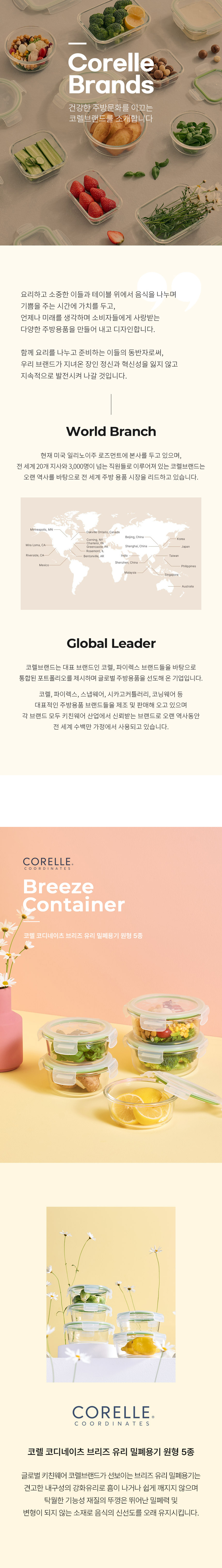 [코렐] 코디네이츠 브리즈 유리 밀폐용기 원형 5종 상세 1